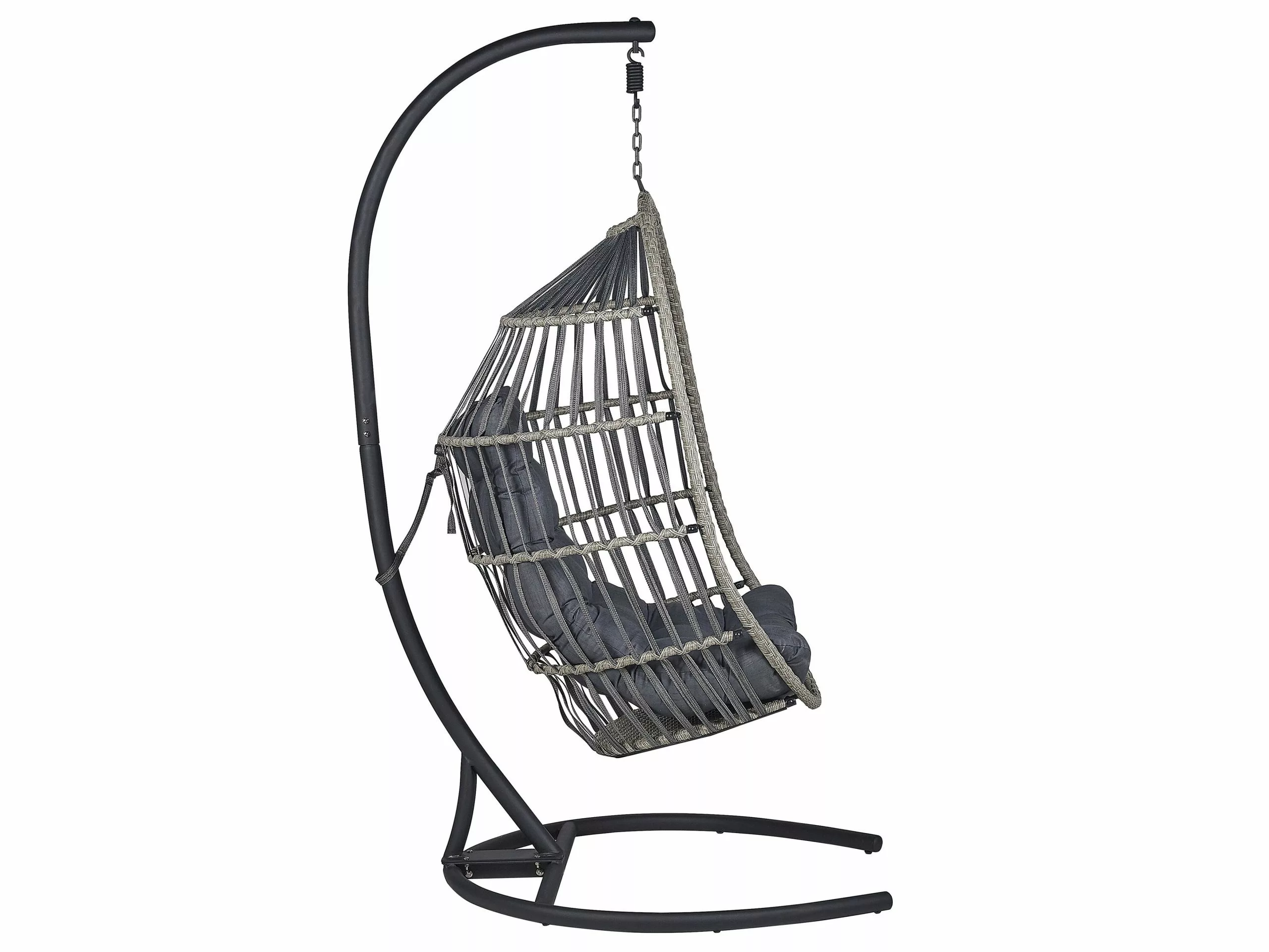 Beliani Silla Colgante De Ratán Gris Oscuro Con Soporte SESIA - Imagen 7