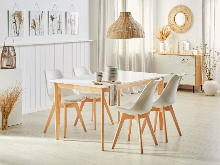 Beliani Mesa De Comedor Extensible Blanco/madera Clara 140/180 X 90 Cm SOLA - Imagen 6