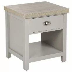 Beliani Mesa De Noche 1 Cajón Gris Claro/madera Clara/plateado 45 X 40 Cm CLIO