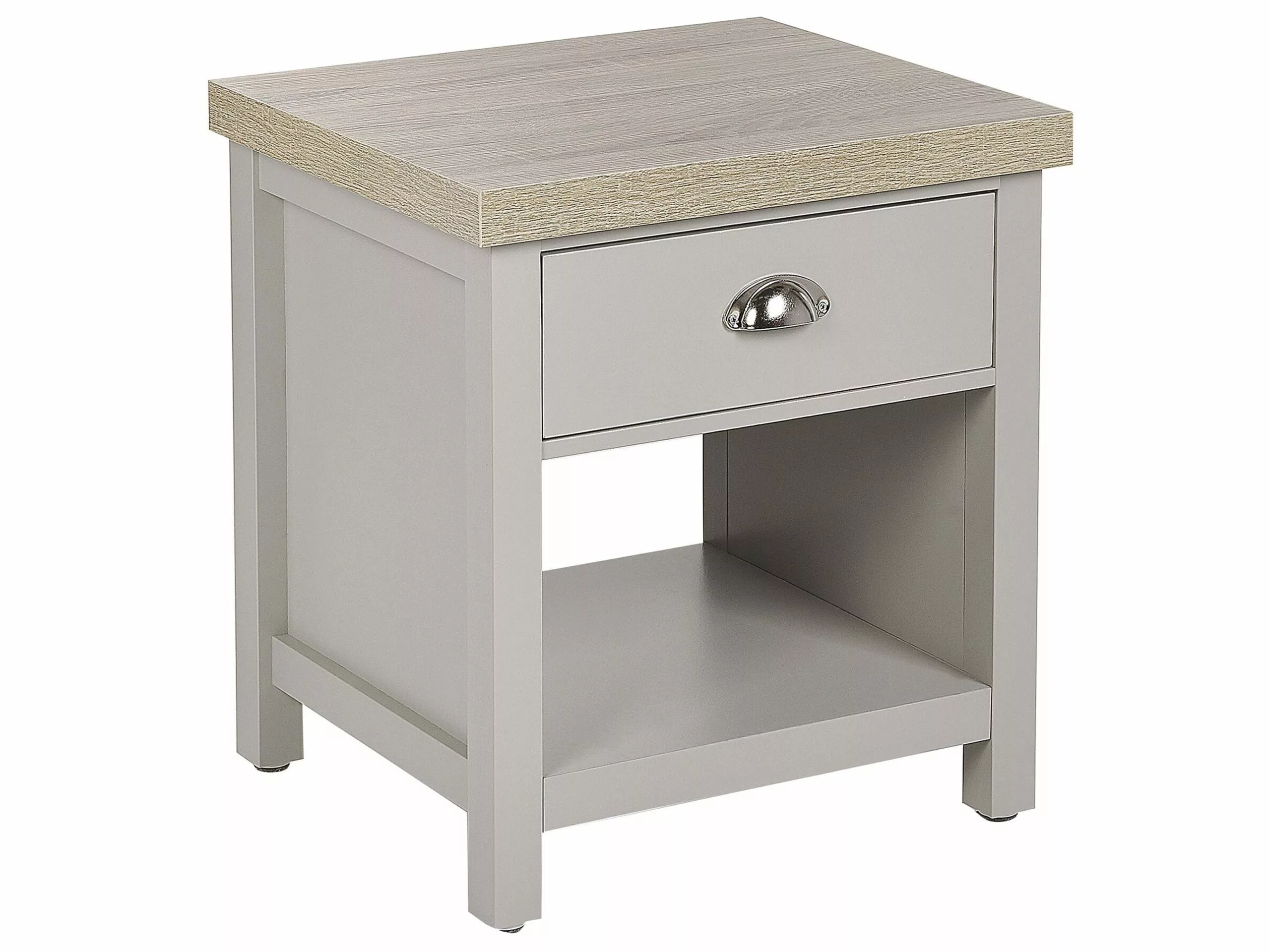 Beliani Mesa De Noche 1 Cajón Gris Claro/madera Clara/plateado 45 X 40 Cm CLIO 1 Beliani Mesa De Noche 1 Cajón Gris Claro/madera Clara/plateado 45 X 40 Cm CLIO