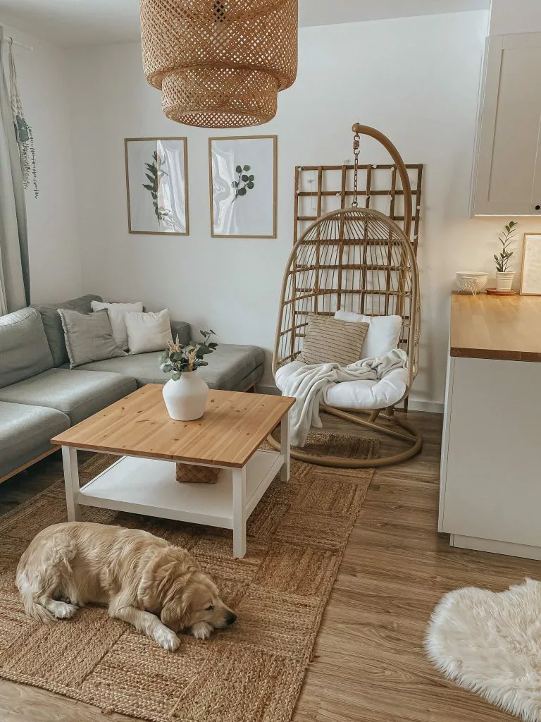 Beliani Silla Colgante De Poliéster Natural/blanco Con Soporte ALLERA - Imagen 7