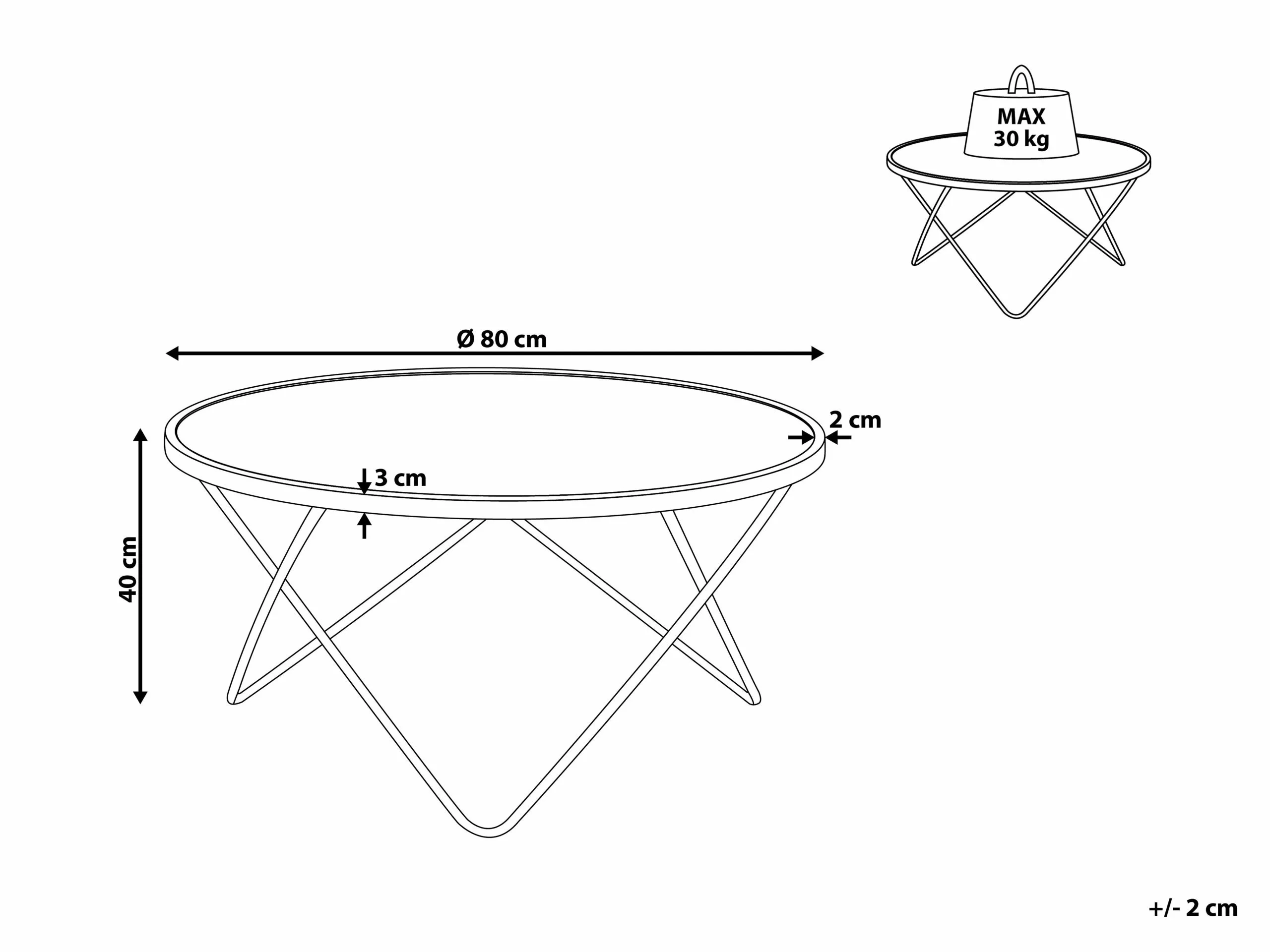 Beliani Mesa De Centro De Vidrio Templado Negro/dorado ⌀ 80 Cm MERIDIAN II - Imagen 7