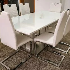 Beliani Mesa De Comedor Blanco/plateado 180 X 90 Cm KALONA -Sillones Ventas undef src sa picid 820859 type whitesh image scaled