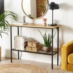 Beliani Consola Madera Clara/negro 100 X 35 Cm DORENA -Sillones Ventas undef src sa picid 821122 type color image scaled