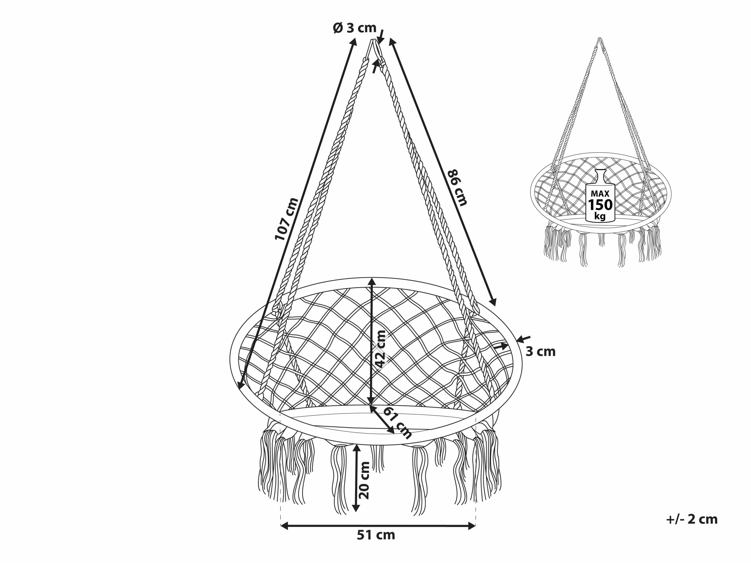 Beliani Silla Colgante De Algodón Gris Claro GABELLA - Imagen 8