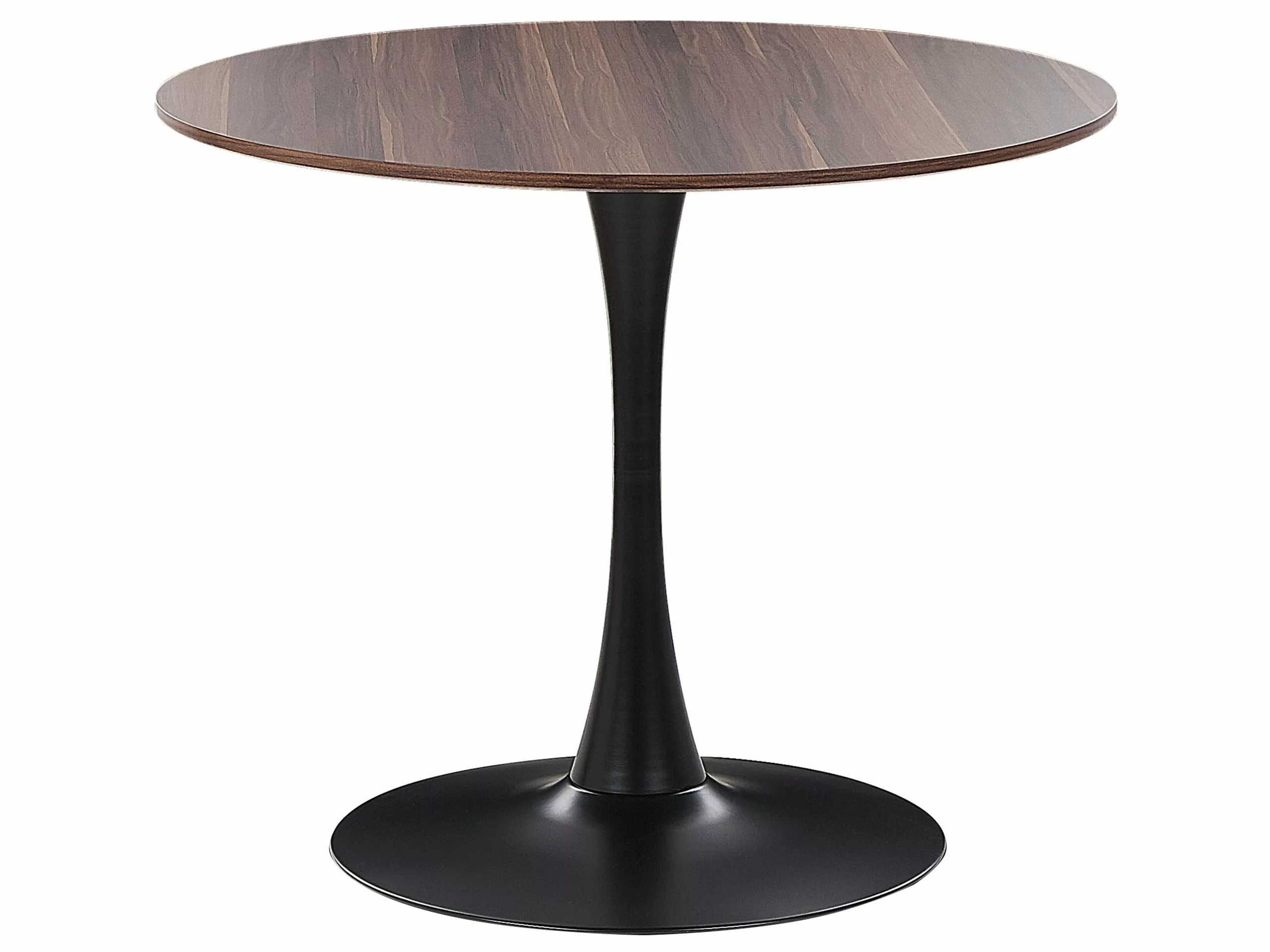 Beliani Mesa De Comedor Madera Oscura/negro ⌀ 90 Cm BOCA