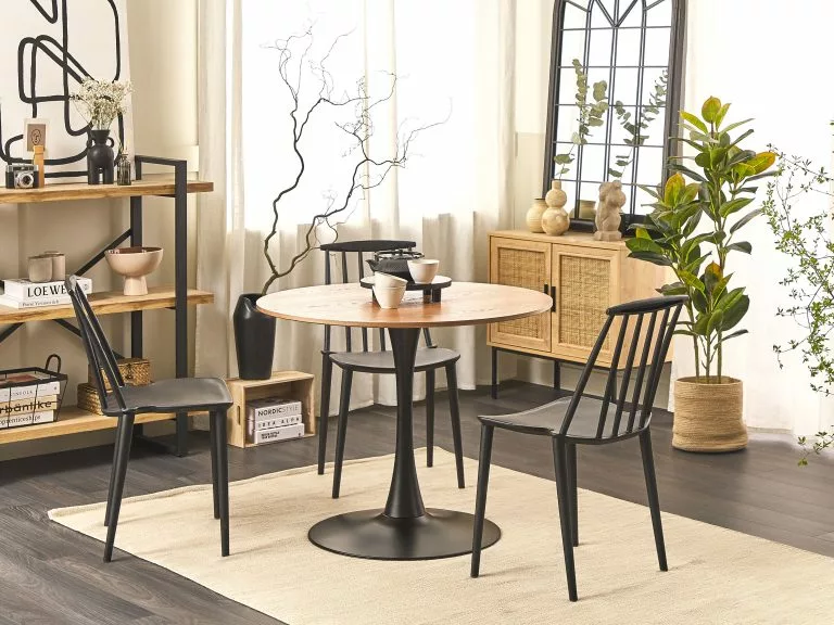 Beliani Mesa De Comedor Madera Clara/negro ⌀ 90 Cm BOCA - Imagen 2