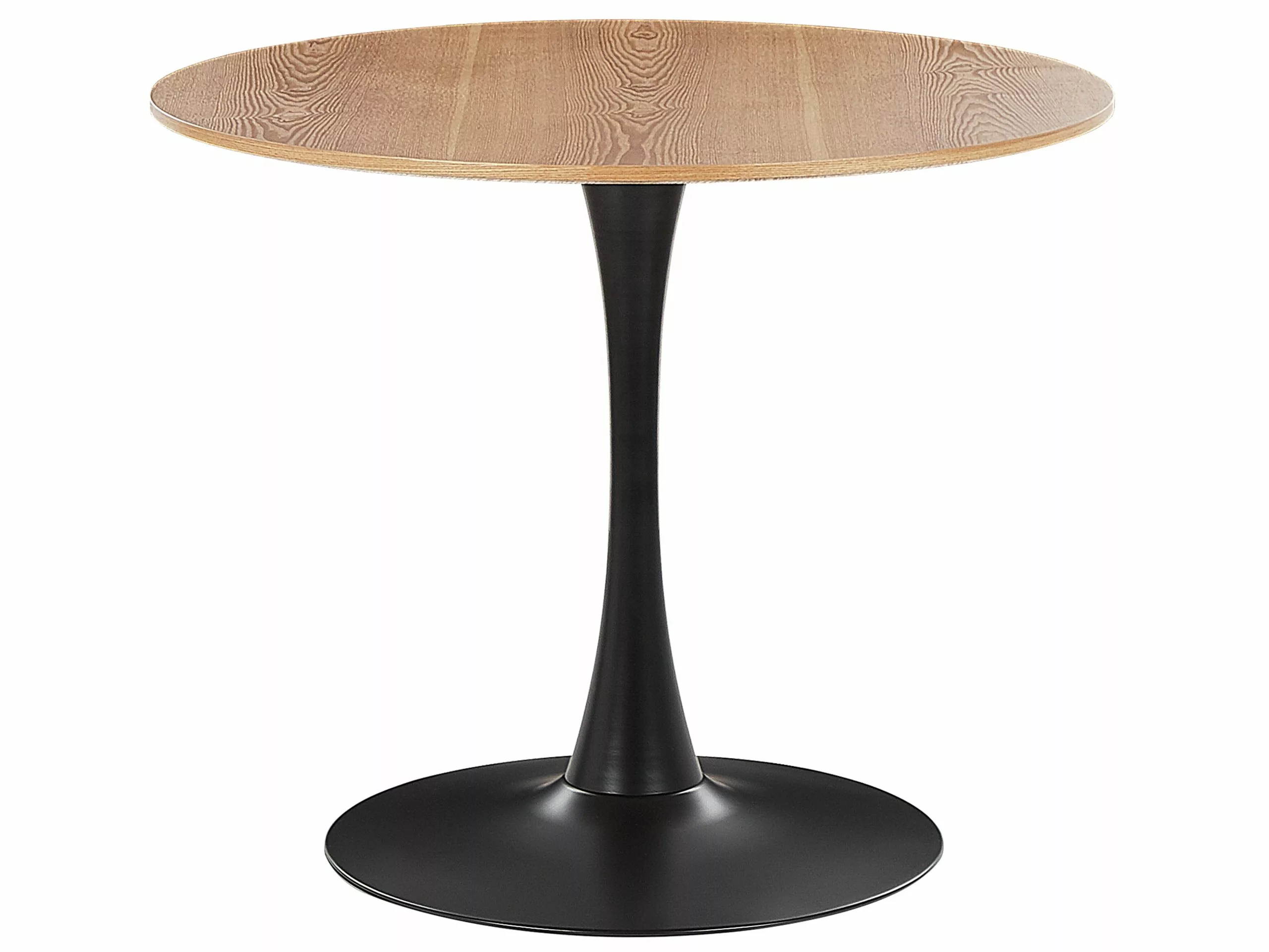 Beliani Mesa De Comedor Madera Clara/negro ⌀ 90 Cm BOCA
