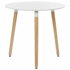 Beliani Mesa De Comedor Blanco/madera Clara ⌀ 80 Cm BOMA