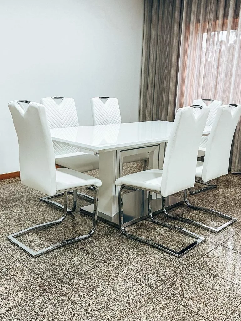 Beliani Mesa De Comedor Blanco/plateado 180 X 90 Cm KALONA - Imagen 4