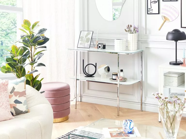 Beliani Consola De Vidrio Templado Blanco/plateado 100 X 35 Cm CALVERT 2 Beliani Consola De Vidrio Templado Blanco/plateado 100 X 35 Cm CALVERT - Imagen 2