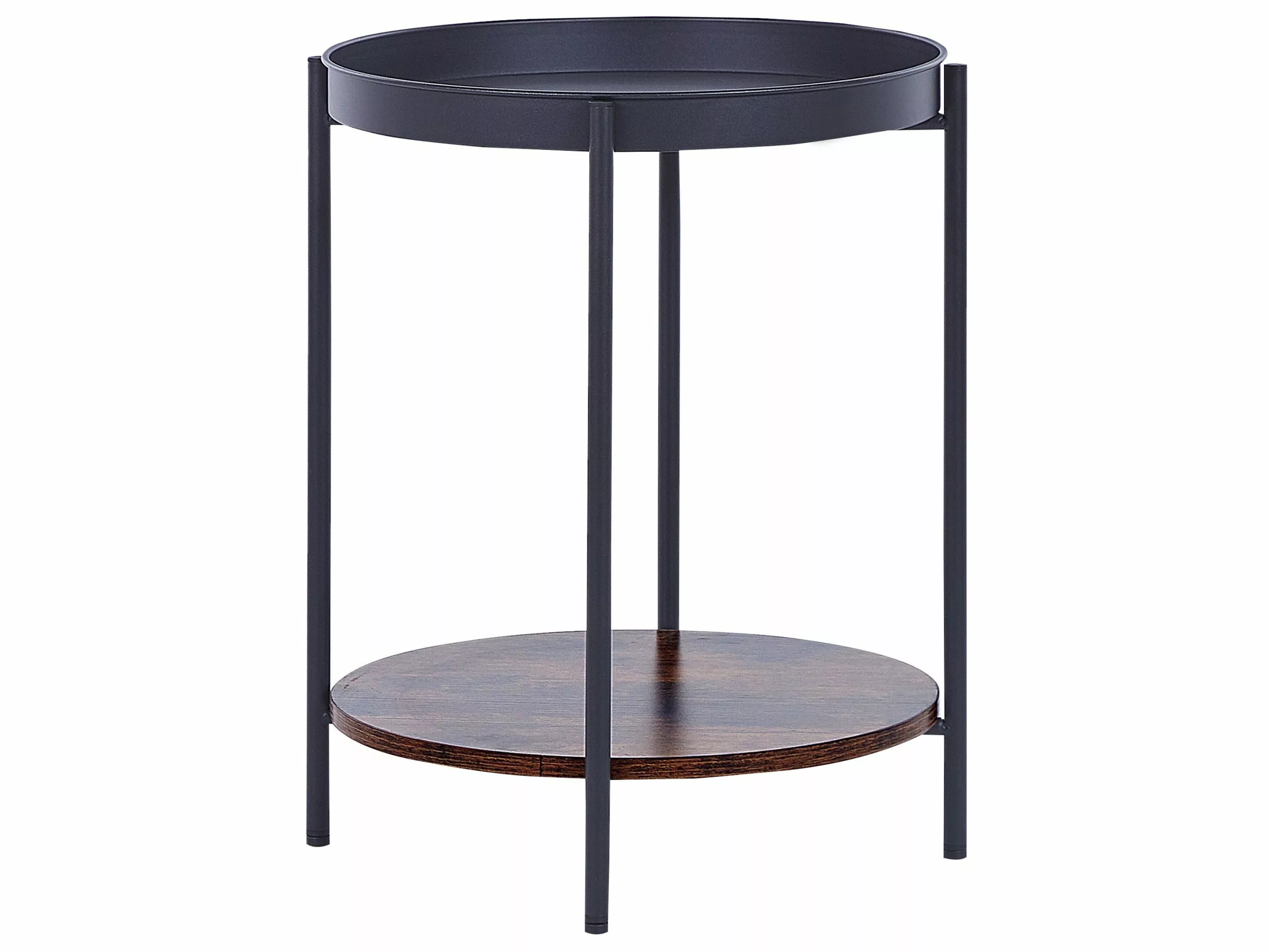 Beliani Mesa Auxiliar De Metal Negro/madera Oscura ⌀ 41 Cm BORDEN