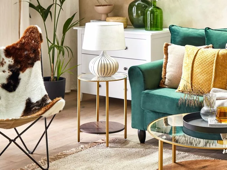 Beliani Mesa Auxiliar De Vidrio Dorado/madera Oscura ⌀ 40 Cm LIBBY - Imagen 2