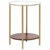Beliani Mesa Auxiliar De Vidrio Dorado/madera Oscura ⌀ 40 Cm LIBBY