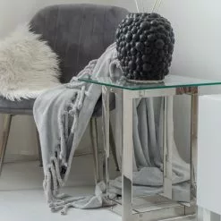 Beliani Mesa Auxiliar De Vidrio Transparente/plateado 40 X 40 Cm CRYSTAL -Sillones Ventas undef src sa picid 824457 type whitesh image scaled