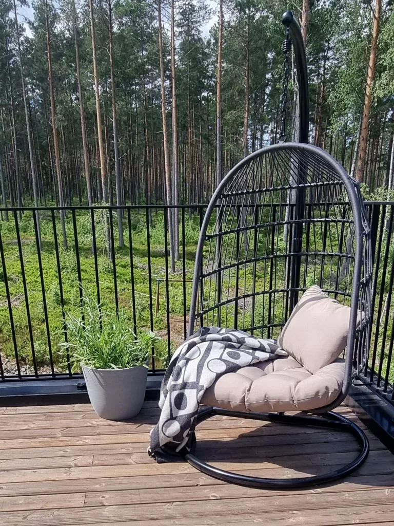 Beliani Silla Colgante De Poliéster Negro/gris Con Soporte ALLERA - Imagen 3