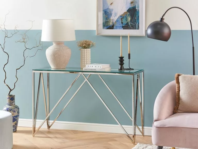 Beliani Consola De Vidrio Templado Plateado 120 X 40 Cm WESO - Imagen 2