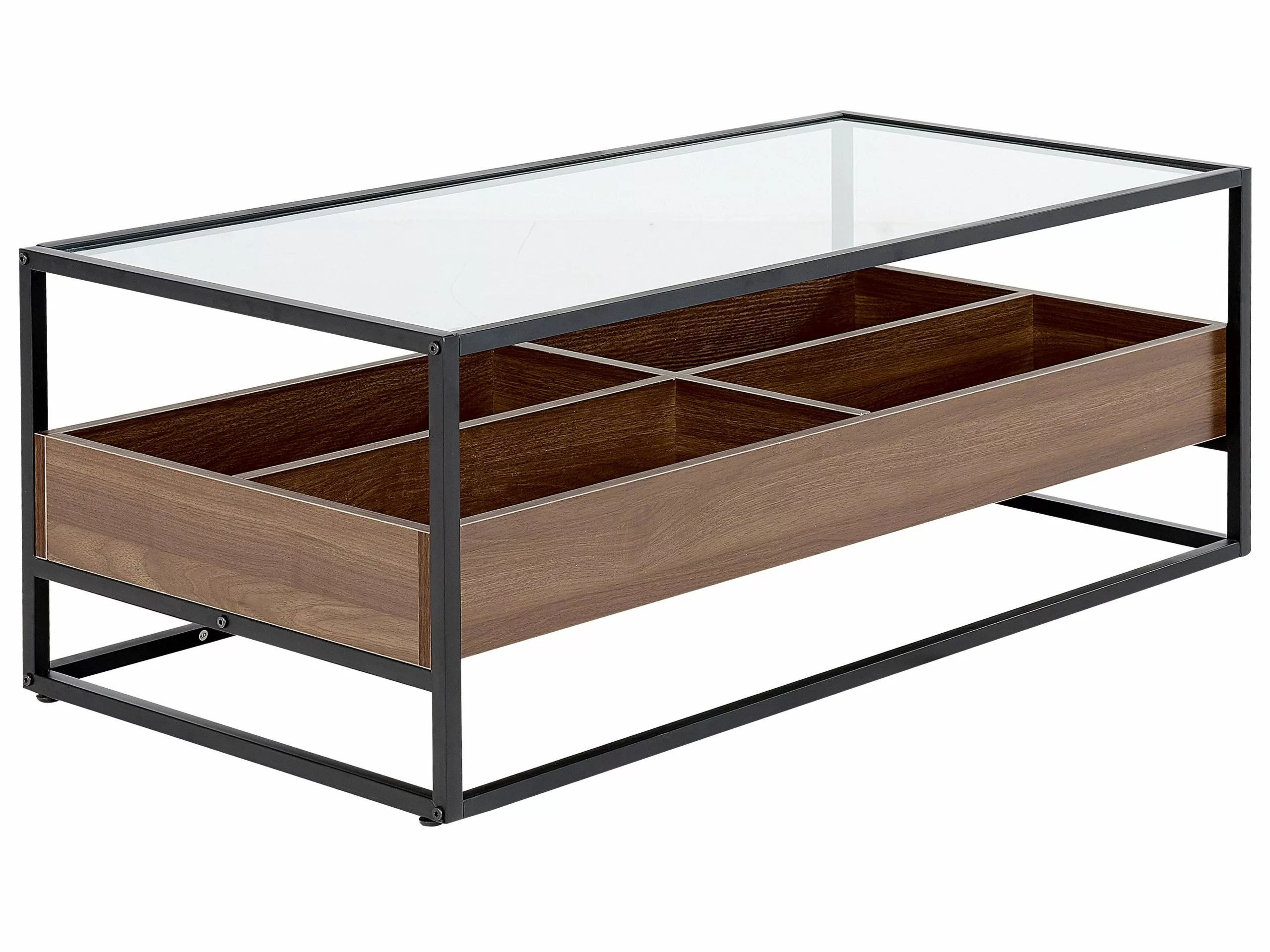 Beliani Mesa De Centro De Vidrio Templado/metal Negro/madera Oscura 110 X 55 Cm WACO