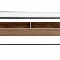 Beliani Mesa De Centro De Vidrio Templado/metal Negro/madera Oscura 110 X 55 Cm WACO -Sillones Ventas undef src sa picid 825564 type whitesh image scaled