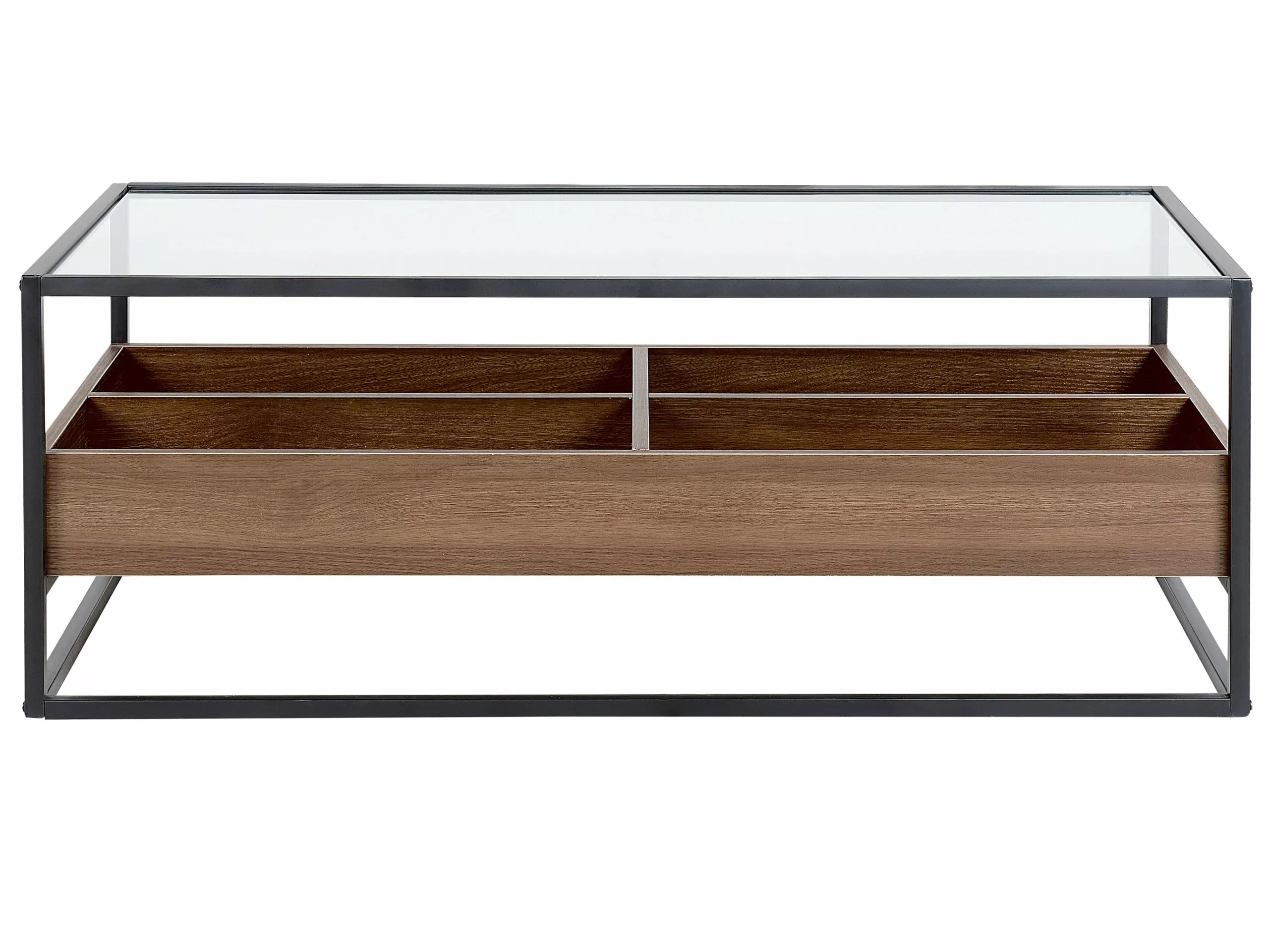 Beliani Mesa De Centro De Vidrio Templado/metal Negro/madera Oscura 110 X 55 Cm WACO - Imagen 6