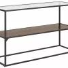 Beliani Consola De Vidrio Templado/metal Negro/madera Oscura 122 X 40 Cm TAOS