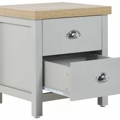 Beliani Mesa De Noche 2 Cajones Gris Claro/madera Clara/plateado 45 X 39 Cm CLIO -Sillones Ventas undef src sa picid 826135 type whitesh image scaled