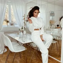 Beliani Mesa De Comedor De Vidrio Templado Blanco/gris/dorado 140 X 80 Cm KENTON -Sillones Ventas undef src sa picid 828235 type whitesh image scaled