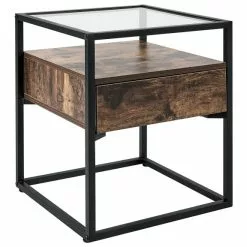 Beliani Mesa Auxiliar Madera Oscura/negro 43 X 43 Cm MAUK