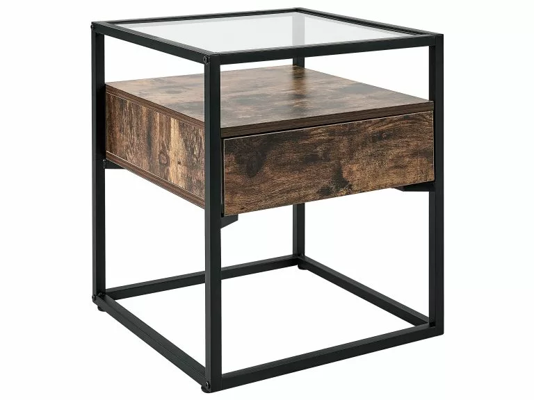 Beliani Mesa Auxiliar Madera Oscura/negro 43 X 43 Cm MAUK
