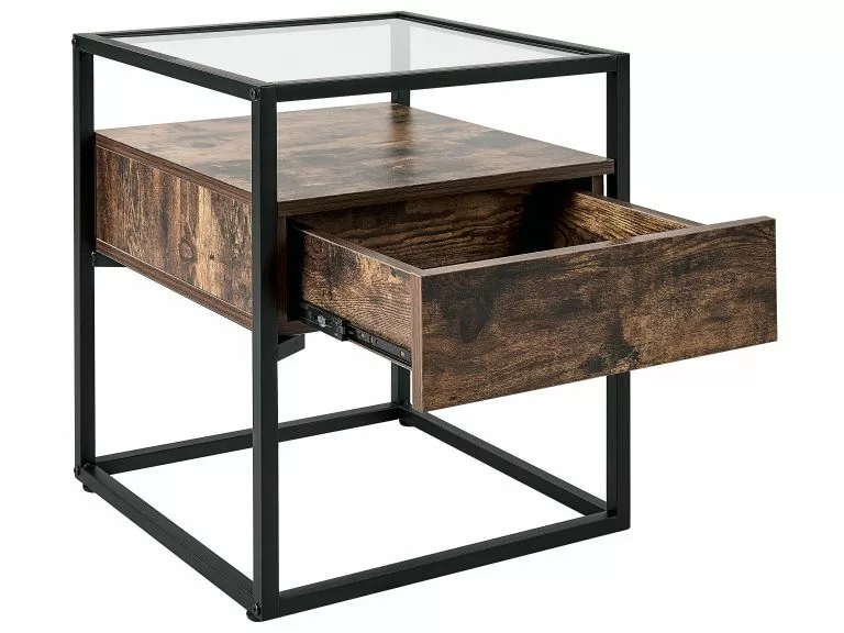 Beliani Mesa Auxiliar Madera Oscura/negro 43 X 43 Cm MAUK - Imagen 4