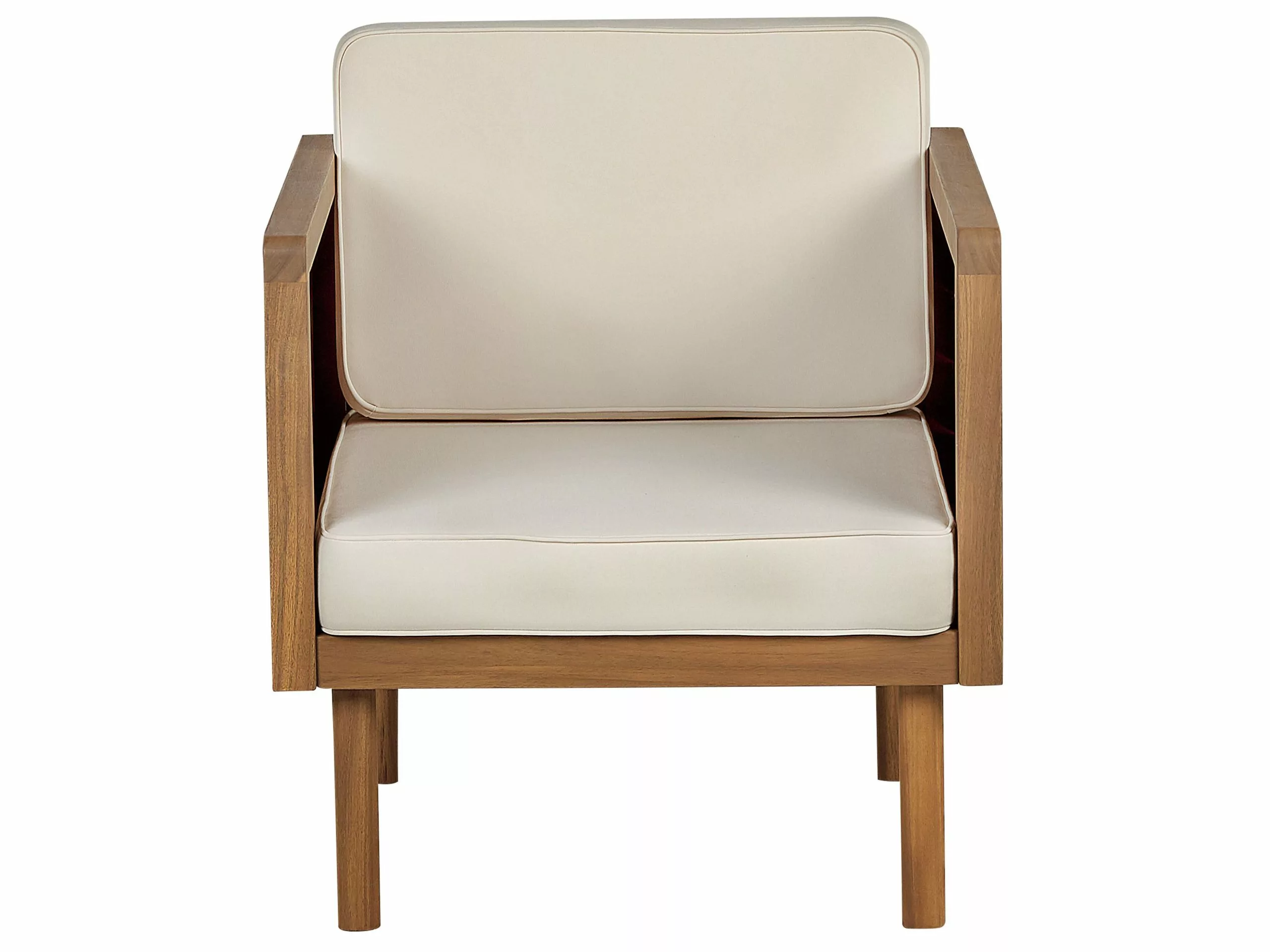 Beliani Sillón De Jardín Con Otomana Madera De Acacia Madera Clara/blanco Crema BARATTI - Imagen 5