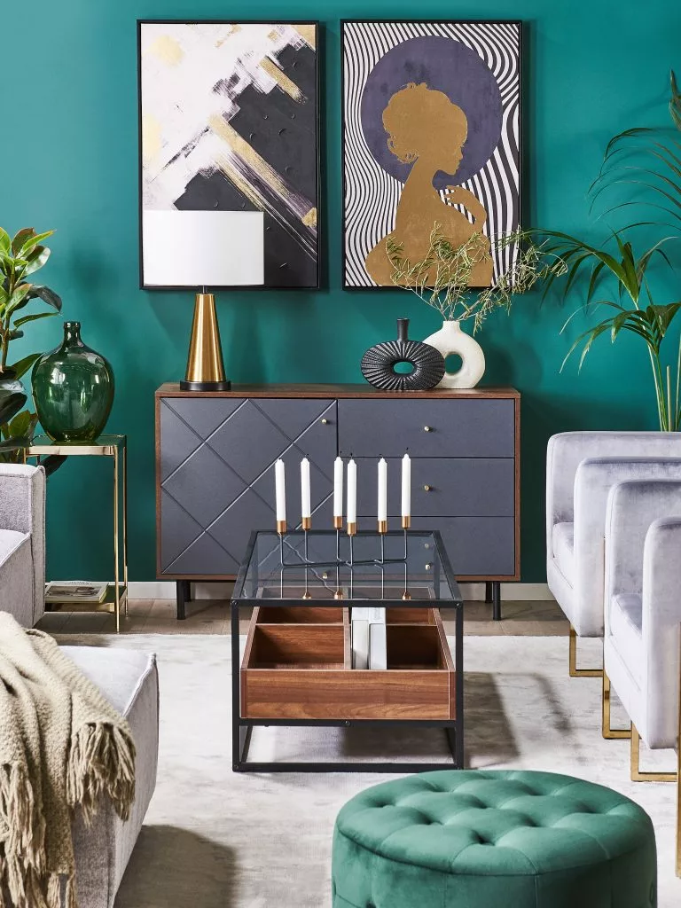 Beliani Mesa De Centro De Vidrio Templado/metal Negro/madera Oscura 110 X 55 Cm WACO - Imagen 4