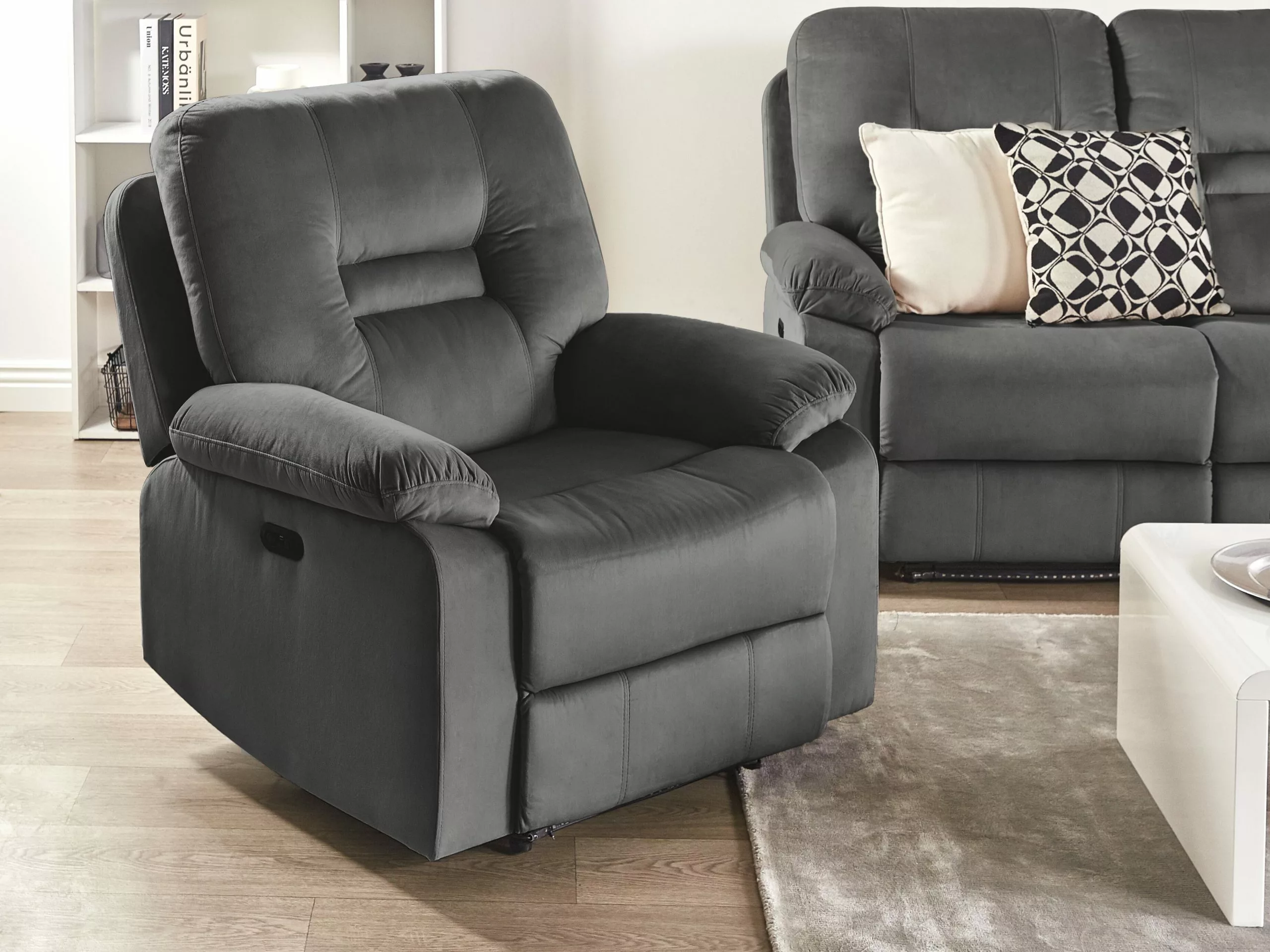 Beliani Sillón LED Reclinable De Terciopelo Gris Oscuro BERGEN - Imagen 3