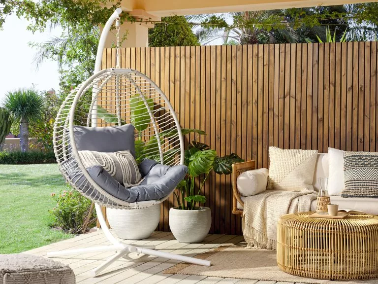 Beliani Silla Colgante Con Soporte Blanco/gris ARCO - Imagen 2