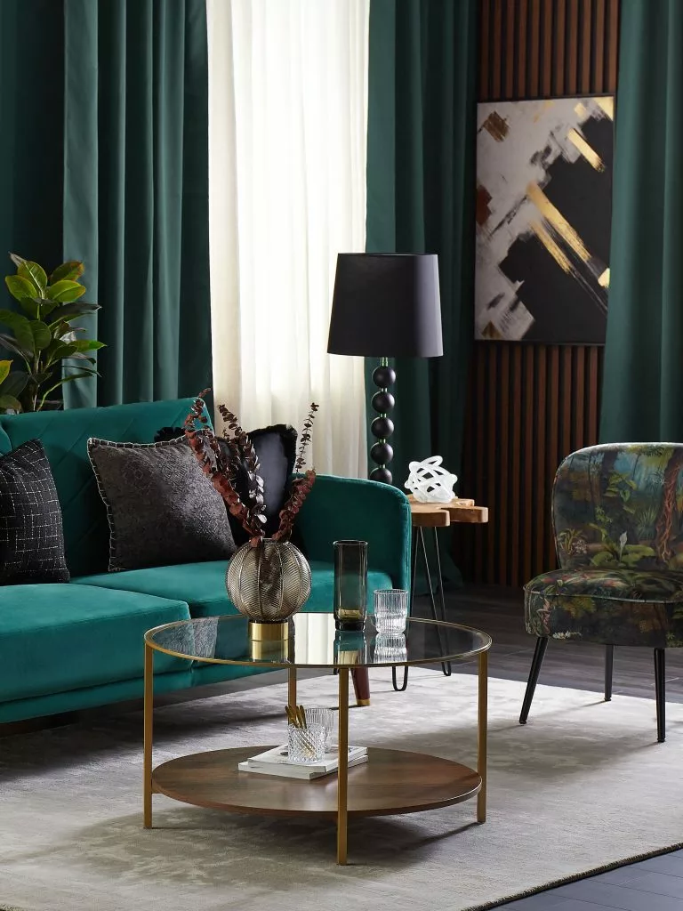 Beliani Mesa De Centro De Vidrio Dorado/madera Oscura ⌀ 80 Cm LIBBY 5 Beliani Mesa De Centro De Vidrio Dorado/madera Oscura ⌀ 80 Cm LIBBY - Imagen 5