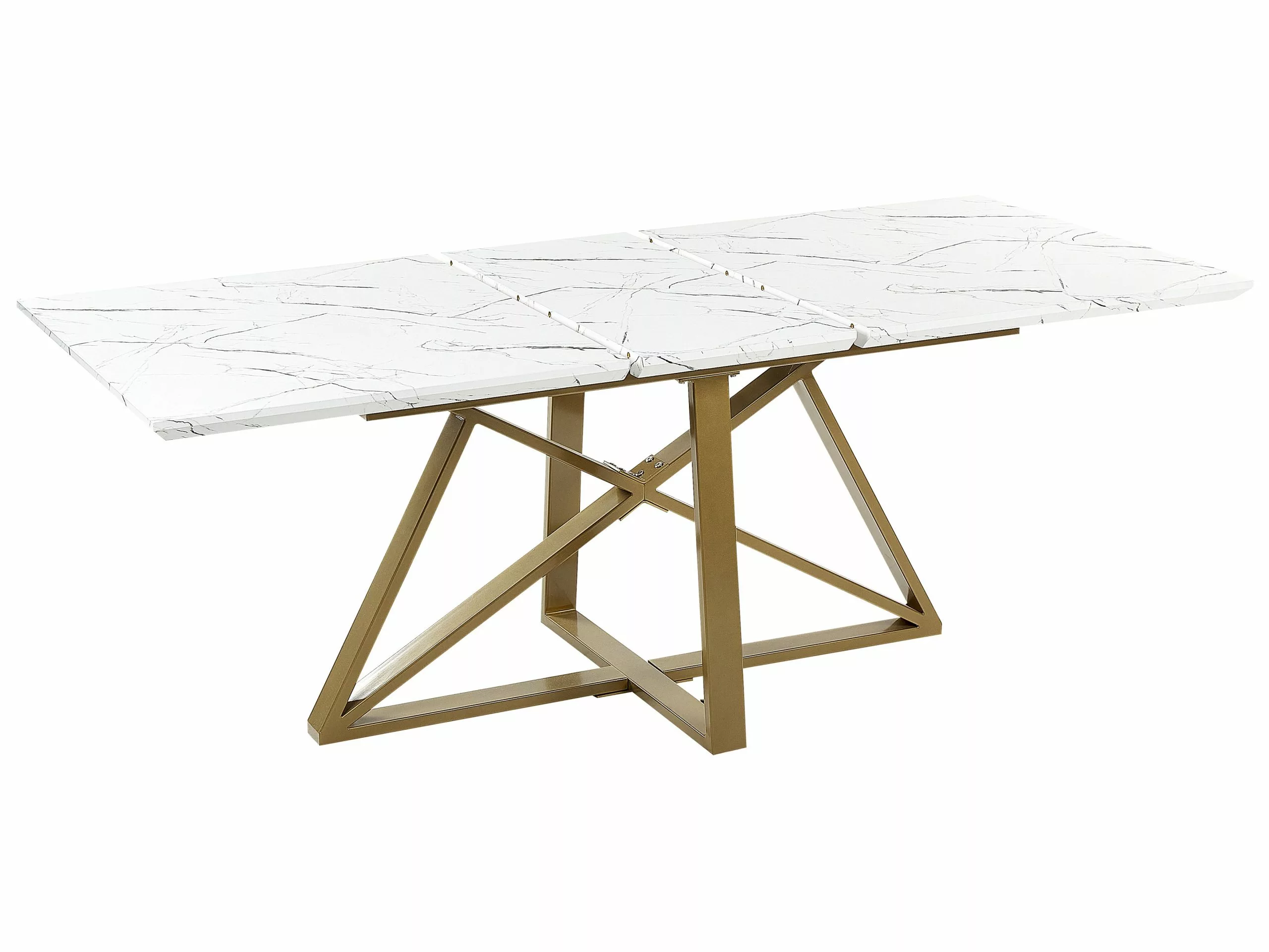 Beliani Mesa De Comedor Extensible Blanco/dorado 160/200 X 90 Cm MAXIMUS - Imagen 6