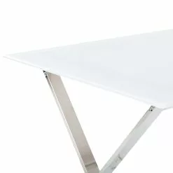 Beliani Mesa De Comedor De Vidrio Templado Blanco/plateado 120 X 70 Cm ATTICA -Sillones Ventas undef src sa picid 850496 type whitesh image scaled