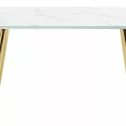 Beliani Mesa De Comedor De Vidrio Templado Blanco/dorado 120 X 70 Cm MULGA -Sillones Ventas undef src sa picid 850507 type whitesh image scaled