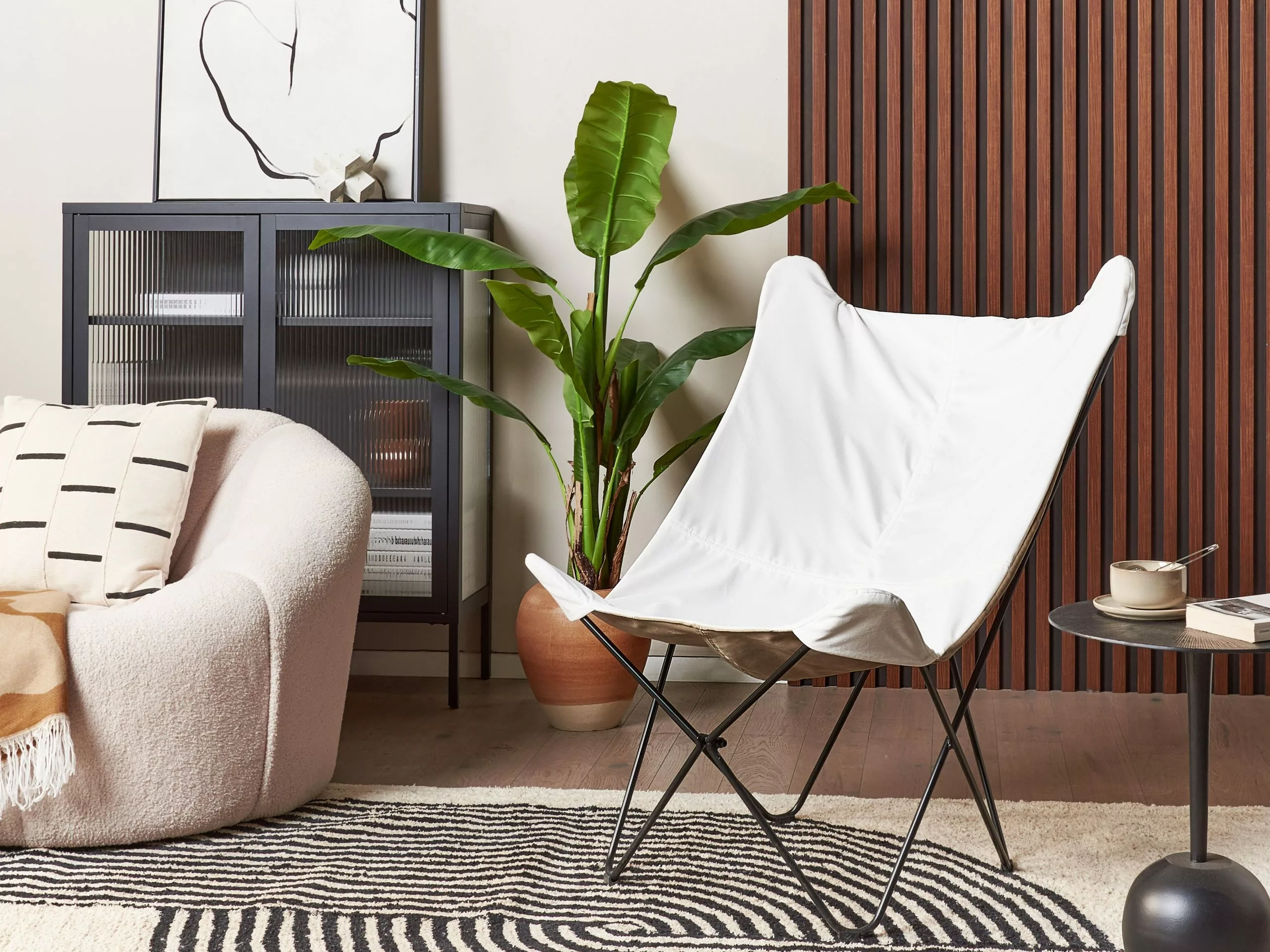 Beliani Sillón De Terciopelo Blanco/negro NYBRO 2 Beliani Sillón De Terciopelo Blanco/negro NYBRO - Imagen 2