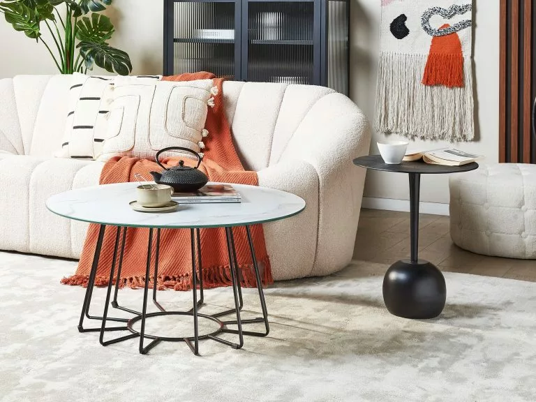 Beliani Mesa De Centro De Vidrio Templado Blanco/negro ø 80 Cm BERNIE - Imagen 2