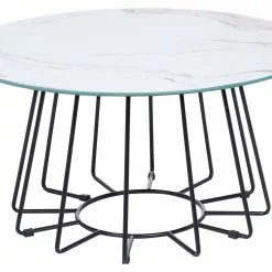 Beliani Mesa De Centro De Vidrio Templado Blanco/negro ø 80 Cm BERNIE