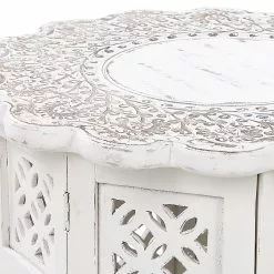 Beliani Mesa Auxiliar De Madera De Mango Blanco Crema/gris/madera Clara ⌀ 44 Cm BADHI -Sillones Ventas undef src sa picid 851865 type whitesh image scaled