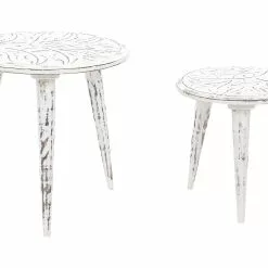 Beliani Conjunto De 2 Mesas De Madera De Mango Blanco Crema CHANDRA