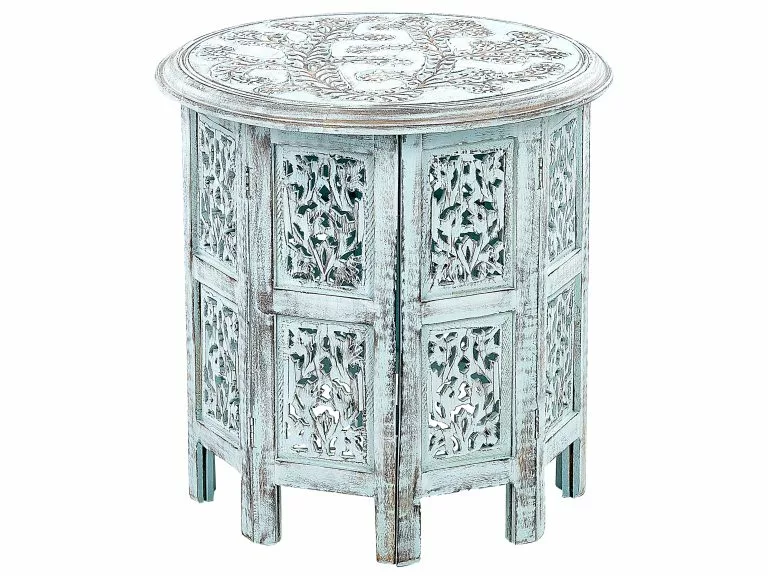 Beliani Mesa Auxiliar De Madera De Mango Azul Claro ⌀ 45 Cm BORAI