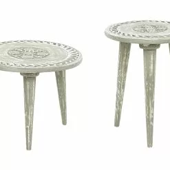 Beliani Conjunto De 2 Mesas De Madera De Mango Verde Claro EKAMBA