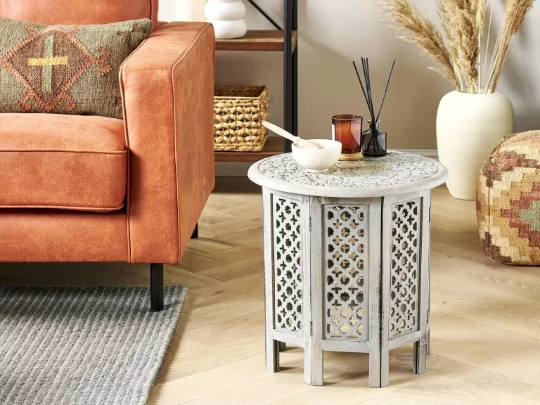 Beliani Mesa Auxiliar De Madera De Mango Gris Claro ø 45 Cm JAGORI - Imagen 2