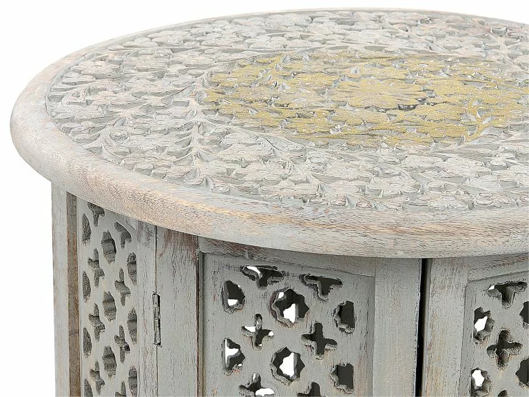 Beliani Mesa Auxiliar De Madera De Mango Gris Claro ø 45 Cm JAGORI - Imagen 3