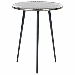 Beliani Mesa Auxiliar De Metal Plateado/negro ⌀ 43 Cm TELFER