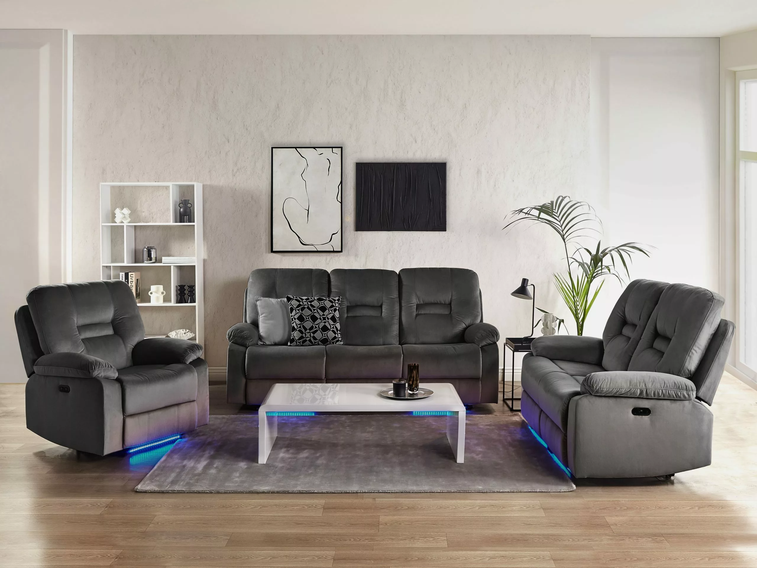 Beliani Sillón LED Reclinable De Terciopelo Gris Oscuro BERGEN - Imagen 4