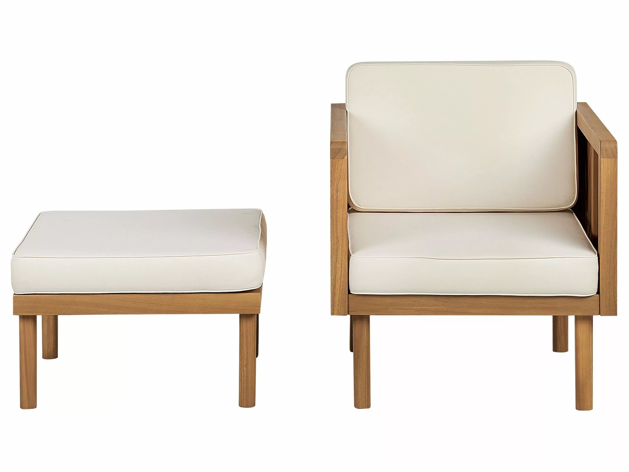 Beliani Sillón De Jardín Con Otomana Madera De Acacia Madera Clara/blanco Crema BARATTI - Imagen 3